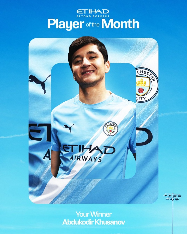 开云棋牌官网下载地址-出战全部8场比赛，曼城官方：胡桑诺夫当选球队1月最佳球员